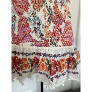 Farm Rio Womens Spring Bananas Smocked Mini Skirt Floral Pom Pom Trim Size M thumbnail 4