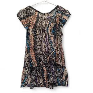 Fire LA Brown Black Blue Animal Print Ruffle Tie‎ Blouse Medium Y2K Festival thumbnail 2