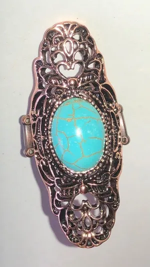 Copper Color Faux Turquoise Filigree Boho Statement Ring thumbnail 1