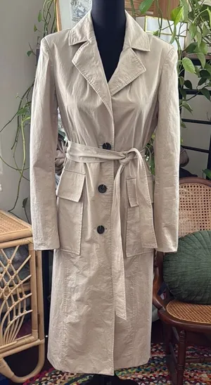 Avec Les Filles Beige Button Up Belted Classic Preppy Closet Staple Trench Coat thumbnail 1