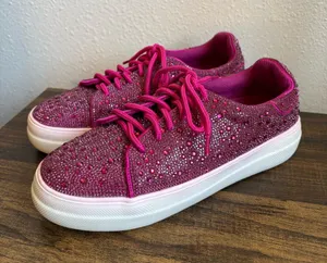 Hey Girl by Corkys Fuchsia Rhinestone Sneakers thumbnail 1