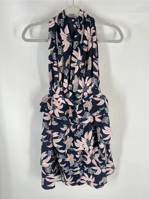 Outerknown Bailey Dress Size 2 Navy Floral Halter Ruffle Mini Dress NWT thumbnail 2
