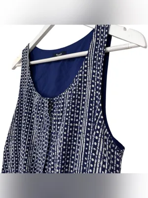 Madewell Blue White Batik Print Silk Paperbag Ruffle Waist Dress Size 8 Womens thumbnail 5