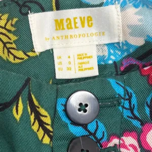 Maeve Anthropologie Wide Leg Pants 0 Green Floral Bird Print Boho Tropical thumbnail 6