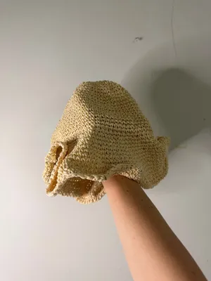 Handwoven Straw Bucket Hat in Pale Yellow thumbnail 2