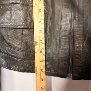 Boston Proper Leather Moto Jacket‎ Women's Size 2 Olive Green Zip Front Pockets thumbnail 7