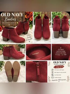 Old Navy Burgundy Cranberry Ankle Booties Size 8 Side Zip Block Heel thumbnail 5
