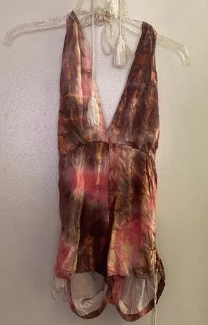Nectar clothing Brown & Pink Tie Dye Romper M Medium Bust 34” 36” Viscose thumbnail 1