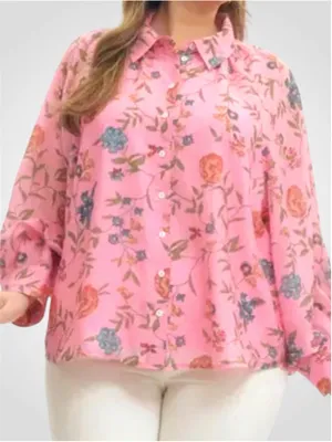 Entro Floral Print Blouse in Pink Size XL thumbnail 9
