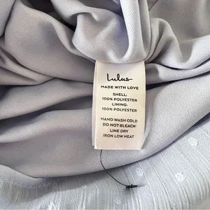 NWT Lulus Closer Look Light Blue Swiss Dot Tie-Sleeve Split Back Romper LARGE‎ thumbnail 13