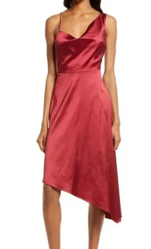 Lulus Sereno Wine Satin Cowl Neck Asymmetrical Midi Dress Small S thumbnail 1