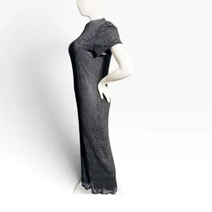 Vintage 90s Jessica Howard Black Lace Maxi Cocktail Dress Size 12 Made USA goth thumbnail 4