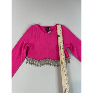 Sincerely Jules Crop Top Size S Pink Rhinestone Fringe Long Sleeve New With Tag thumbnail 5