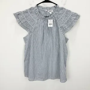 J.Crew Striped Flutter Sleeve Top Blouse Cotton White Blue Preppy Medium NWT thumbnail 3
