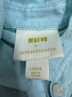 Maeve by Anthropologie Light Blue Rosa Swiss Dot Banded Bottom Blouse- Large thumbnail 5