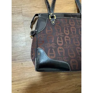 Etienne Aigner Monogram Shoulder Bag Brown Black Tote Purse AS IS Read thumbnail 3