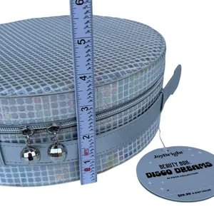 JoyBright Disco Dreams Beauty Box Silver Holographic Round Train Case Mirror NWT thumbnail 6