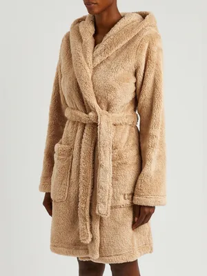 UGG Aarti Hooded Teddy Sherpa Fleece Robe in San Camel Beige NWT Sz. M thumbnail 6