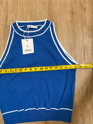 Sleeveless Ribbed Tank Top in Bright Blue with White Trim thumbnail 6