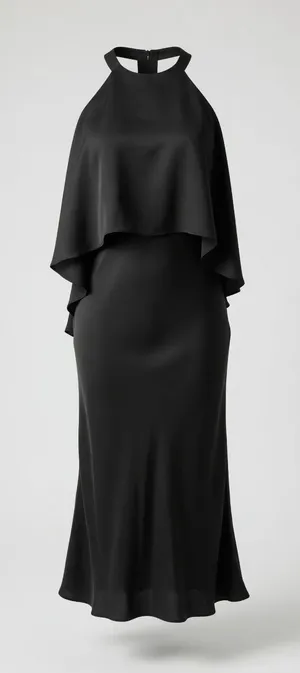 Kobi Halperin Black 100% Silk Open Shoulder Cape‎ Halter Dress Size 6 thumbnail 1