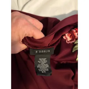 B. Darlin‎ Fit & Flare Dress Floral Embroidered Burgundy Open Back Size 3/4 thumbnail 7