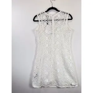 NEW English Factory Mini Dress White Chanall Floral Crochet Overlay A Line Small thumbnail 8