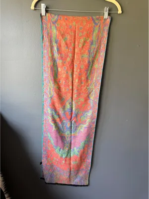 100% Silk Turquoise and Coral Floral Shawl Wrap thumbnail 6