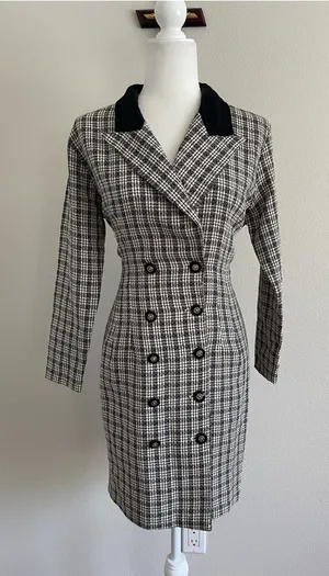 Mystic Black & White Plaid Double-Breasted Mini Dress thumbnail 1