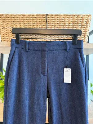 NWT Express Editor Boot Cut Mid-Rise Navy Woven Career Dress Pant Trouser 2 Long thumbnail 2