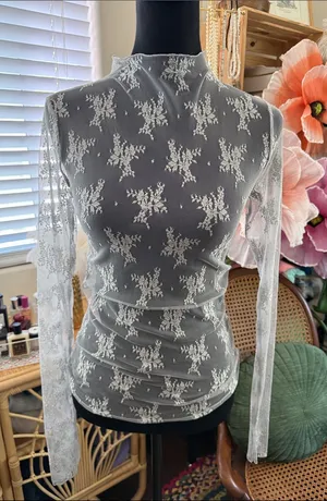 Free People Intimately Ice Blue Lady Lux Sheer Boho Hippie Lace Layering Top thumbnail 1