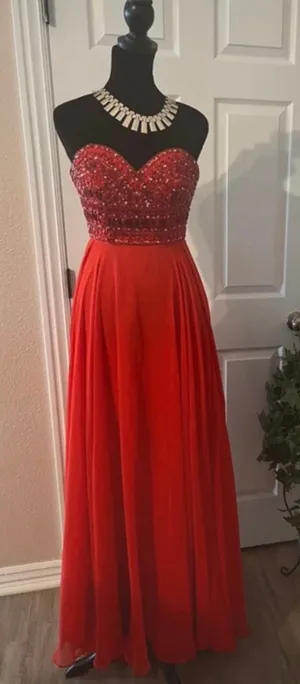 Mori Lee fancy red evening dress thumbnail 1