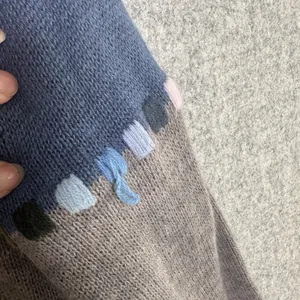 Blair Womens Large Sweater Colorblock Cotton Blend Long‎ Sleeve Blue Gray Round thumbnail 9