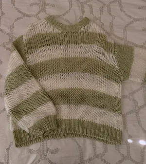 Emory Park Sage & White Stripped Sweater  thumbnail 1