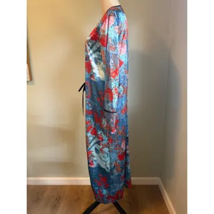 Blue Floral Duster robe Long Sleeve Maxi Kimono Robe Bird boho whimsi Sm dainty thumbnail 6
