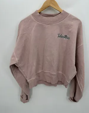 Talentless Mock‎ Neck Crewneck Sweatshirt Women XL Pink Cropped Boxy Thick thumbnail 1