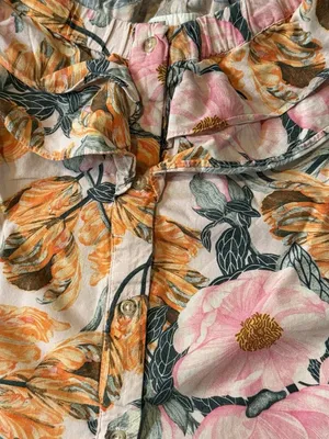 Cecilia Pettersson Anthropologie M Pink Floral Ruffle Off The Shoulder Puff Sle thumbnail 2
