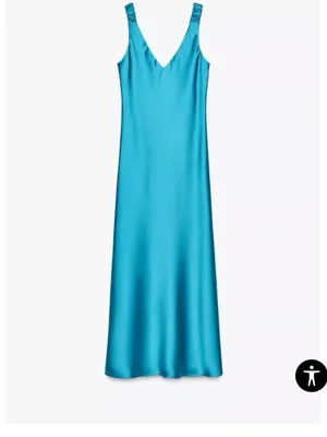 Zara Womens Midi Dress in Turquoise Satin thumbnail 4