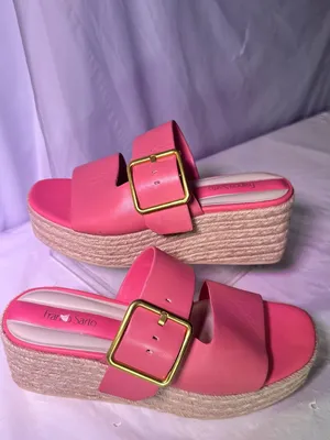 Franco Sarto Coral Pink Espadrille Wedge Slide with Gold Buckle thumbnail 2
