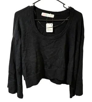 Free People Beach Black Scoopneck Cropped Long Sleeve Top Size Small‎ NEW thumbnail 1