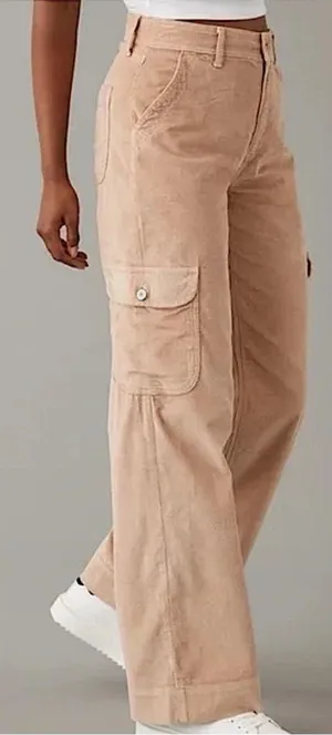 NWOT American Eagle Stretch Super High Rise Baggy Wide Leg Corduroy‎ Cargo Sz 14 thumbnail 1