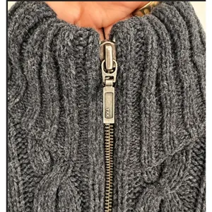 Cherokee Gray Lambswool Blend Cable Knit Full Zip Mock Neck Sweater Sz Medium thumbnail 4