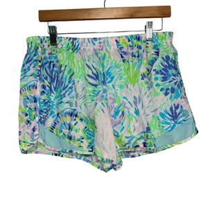 Lilly Pulitzer Luxletic Ocean Trail Shorts Blue Green Coral Print Womens Large thumbnail 8