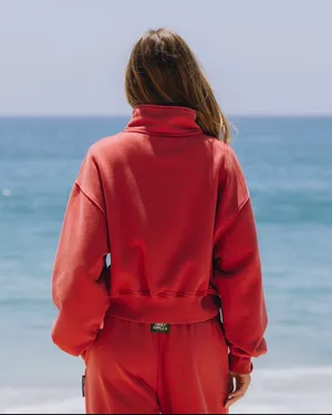 Daily Drills Cropped Half-Zip Sweatshirt in Red thumbnail 3