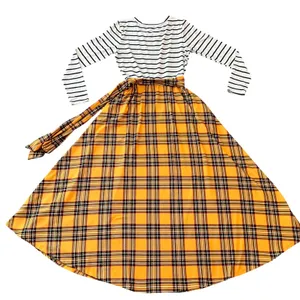 Reborn J Women Mixed Print Maxi Dress Striped Plaid mustard yellow Small USA thumbnail 3