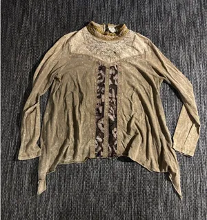 Gimmicks by BKE Mock Neck Long Sleeve Bohemian Rustic Cottage Earthy Lace Medium thumbnail 1