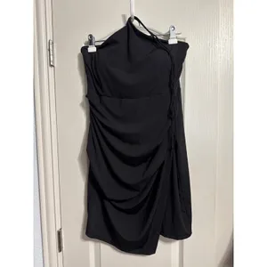 Klassy Network Black Halter Tie Brami Ruched Mini Dress Bodycon Asymmetric LBD thumbnail 3