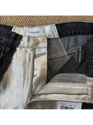 NWT FRAME Pieced Metallic Silver Black Straight Leg Jeans Size 26 Retail $448 thumbnail 10