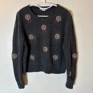 Boden‎ Elizabeth Wool Alpaca Blend Beaded Rhinestone Floral Sweater Size 12 thumbnail 2
