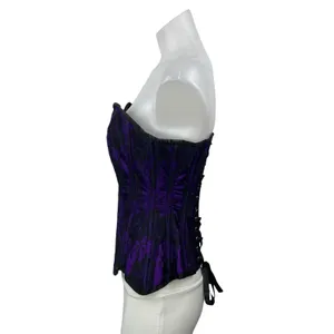 Top Drawer by Daisy Corsets Purple Black Strapless Floral Bustier Corset Top S thumbnail 2