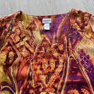 Chicos Blouse Womens Size 2 Large Multicolor Silk Sheer Beaded Tunic Top Boho thumbnail 15